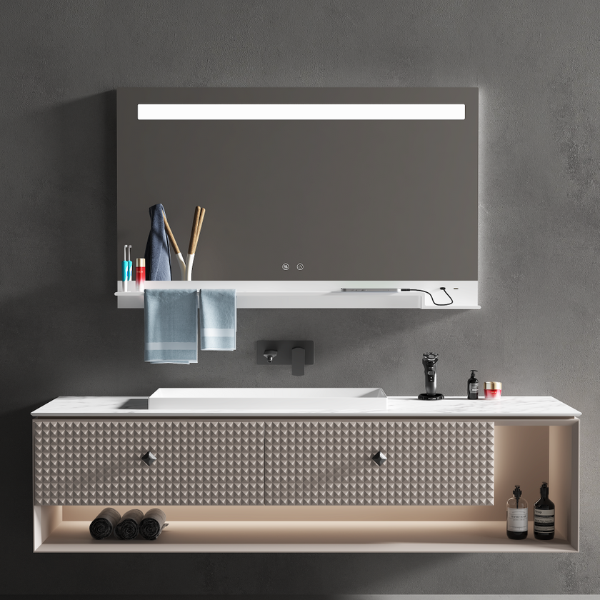FRESCO Rectangular Frameless Top Horizontal Glow Stripe LED Mirror