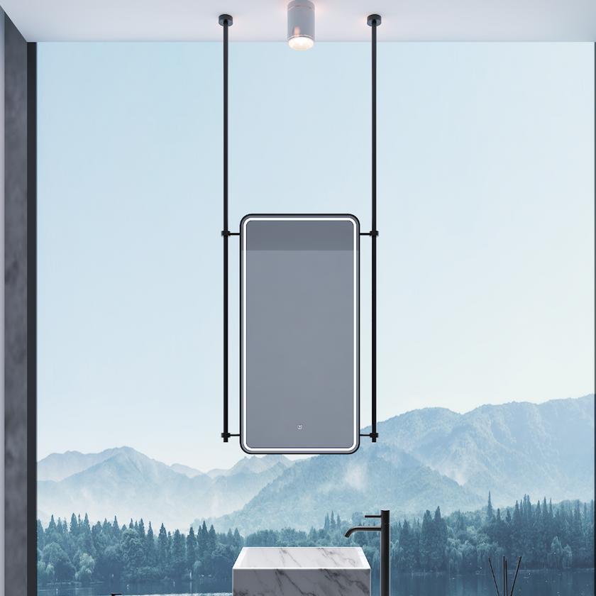 POLIS Hanging Rod Rounded Metal Framed Custom LED Mirror