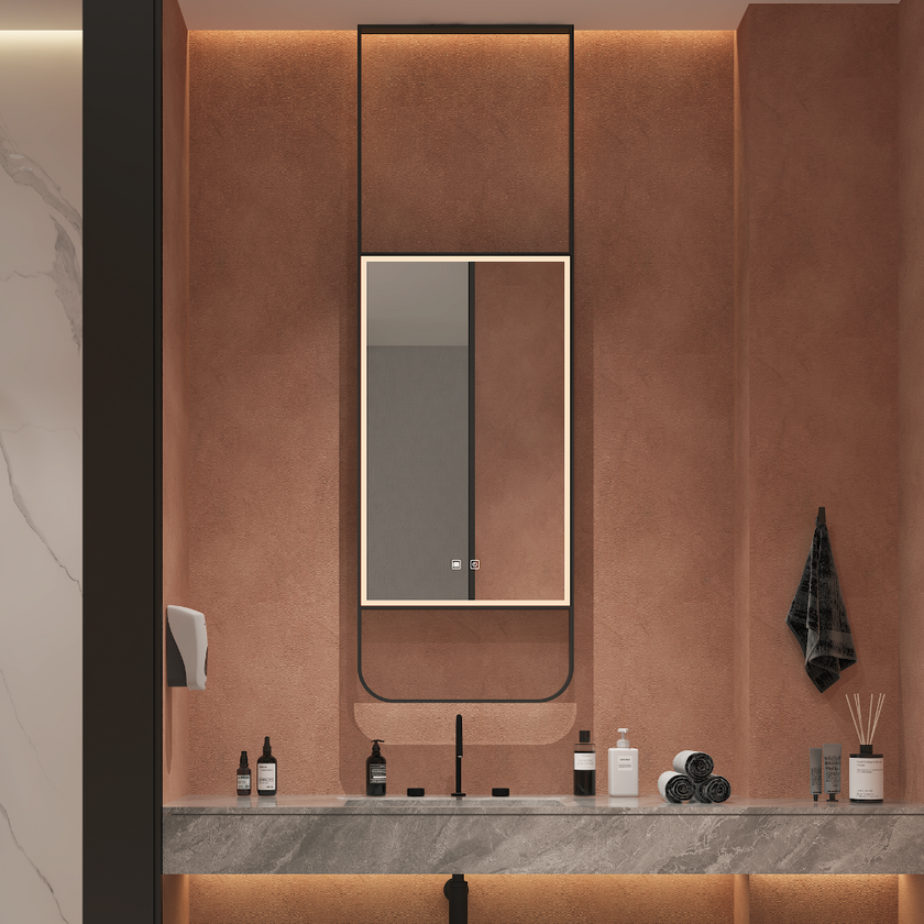 GLIM Hanging Rod Rectangular Metal Framed Custom LED Mirror