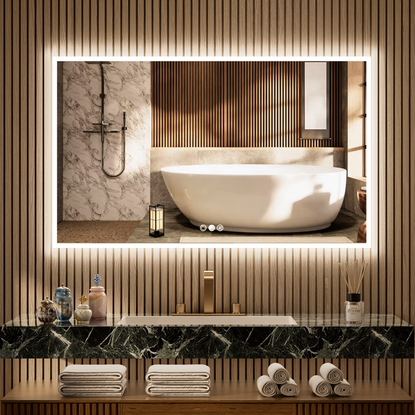 GLOWY Rectangular Frameless LED Mirror with Edge LED Light | Ship today mirror