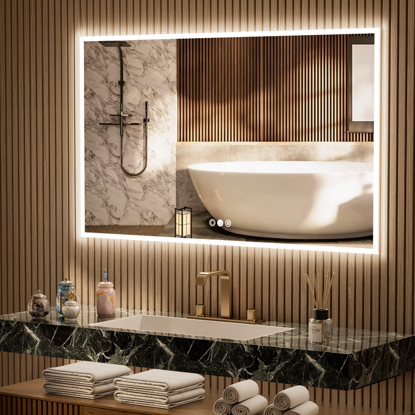 GLOWY Rectangular Frameless LED Mirror with Edge LED Light | Ship today mirror