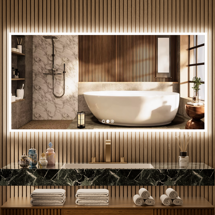 GLOWY Rectangular Frameless LED Mirror with Edge LED Light | Ship today mirror