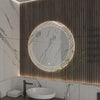 KALLOS Round Frameless Custom LED Mirror Pineapple Sandblasted Design