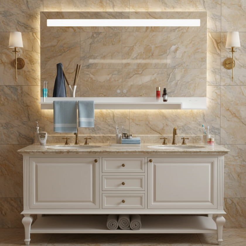 FRESCO Rectangular Frameless Top Horizontal Glow Stripe LED Mirror
