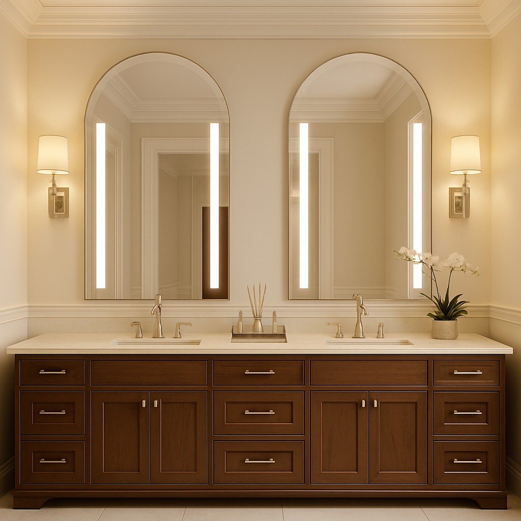 DIVINE Arched Frameless Dual Vertical Glow Stripes Custom LED Mirror