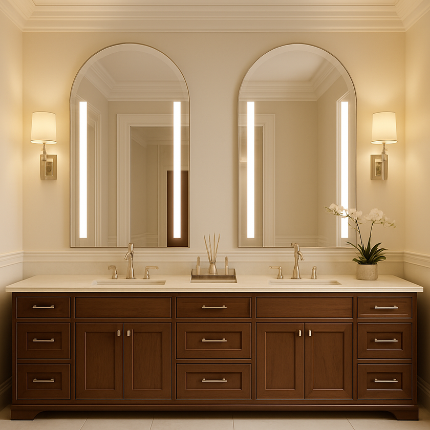 DIVINE Arched Frameless Dual Vertical Glow Stripes Custom LED Mirror