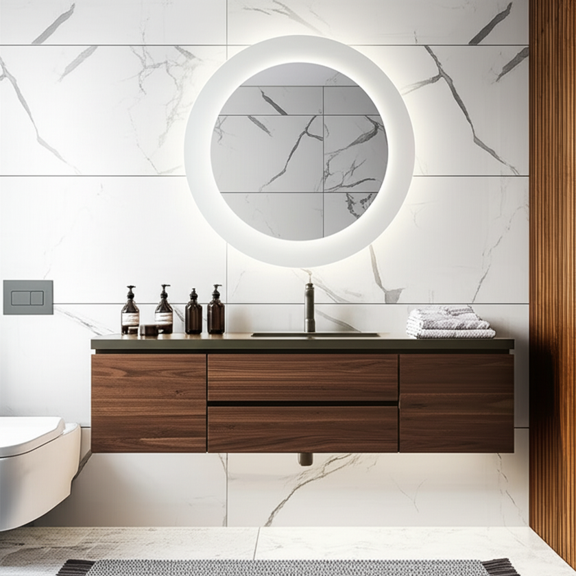 CHROME Round Acrylic Framed LED Mirror