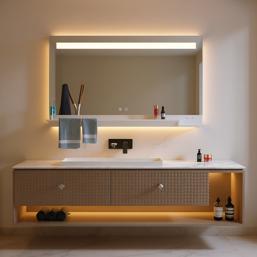 FRESCO Rectangular Frameless Top Horizontal Glow Stripe LED Mirror