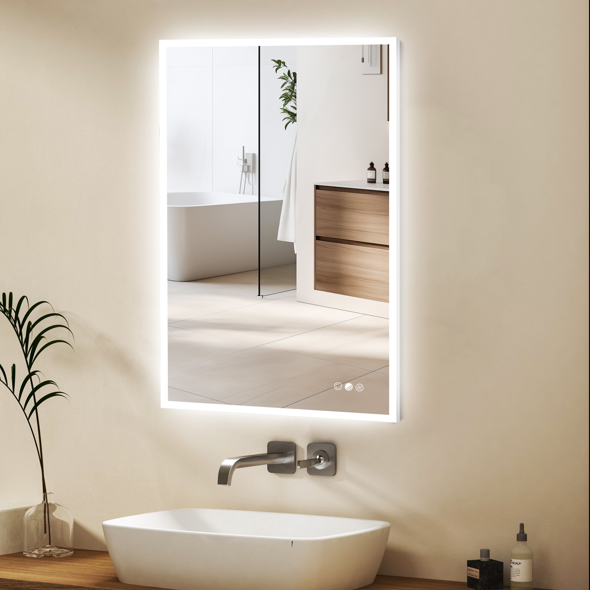 GLOWY Rectangular Frameless LED Mirror with Edge LED Light | Ship today mirror