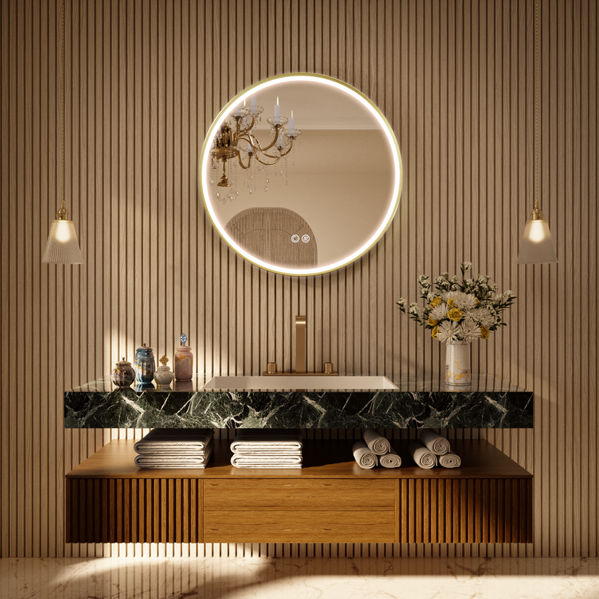 LITEY Aluminum Framed Round LED Mirror with Edge LED Light | Ship today mirror