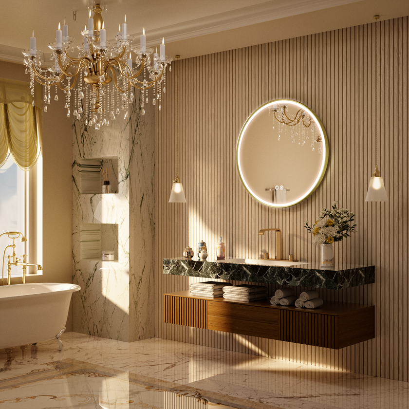 LITEY Aluminum Framed Round LED Mirror with Edge LED Light | Ship today mirror