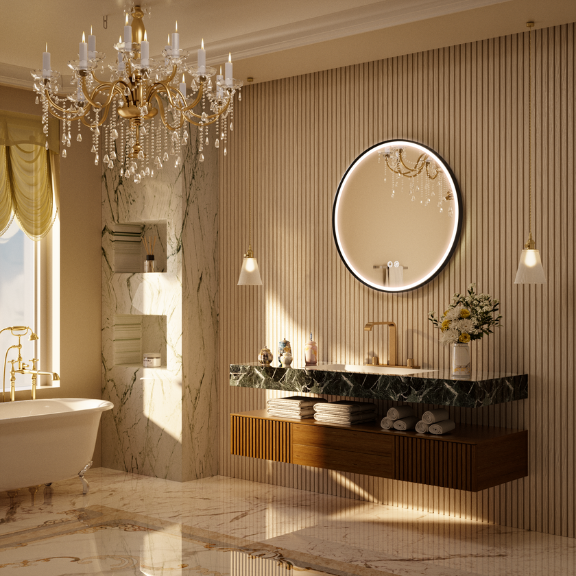 LITEY Aluminum Framed Round LED Mirror with Edge LED Light | Ship today mirror