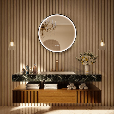 LITEY Aluminum Framed Round LED Mirror with Edge LED Light | Ship today mirror