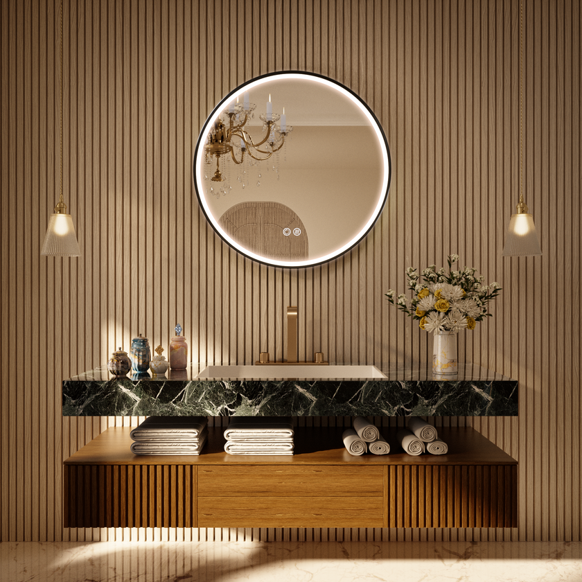 LITEY Aluminum Framed Round LED Mirror with Edge LED Light | Ship today mirror