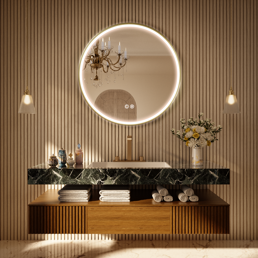LITEY Aluminum Framed Round LED Mirror with Edge LED Light | Ship today mirror