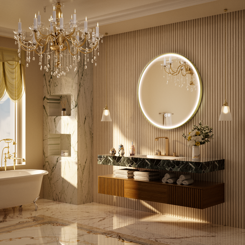 LITEY Aluminum Framed Round LED Mirror with Edge LED Light | Ship today mirror