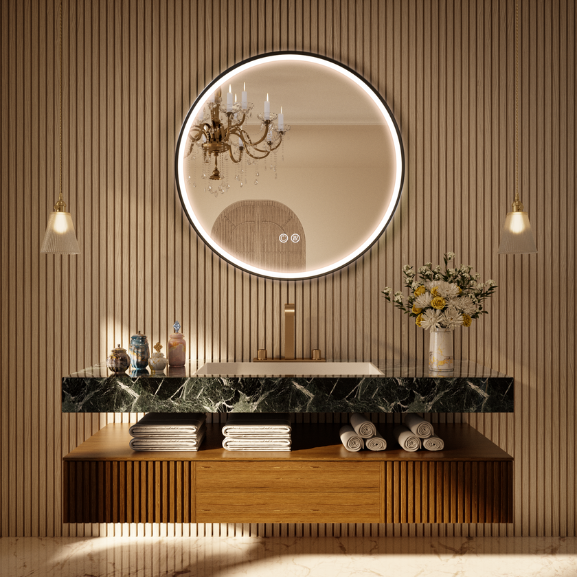 LITEY Aluminum Framed Round LED Mirror with Edge LED Light | Ship today mirror
