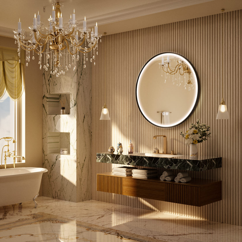 LITEY Aluminum Framed Round LED Mirror with Edge LED Light | Ship today mirror