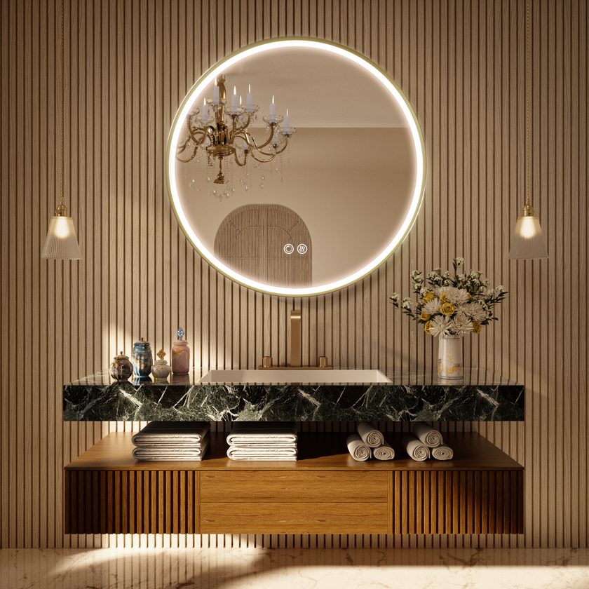 LITEY Aluminum Framed Round LED Mirror with Edge LED Light | Ship today mirror