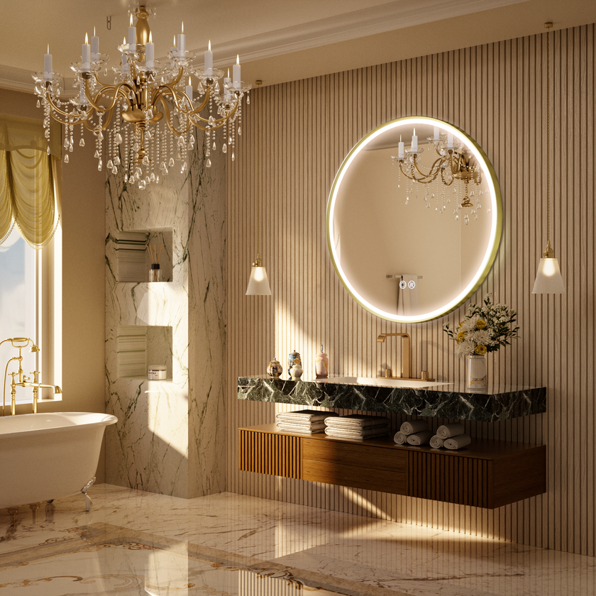 LITEY Aluminum Framed Round LED Mirror with Edge LED Light | Ship today mirror