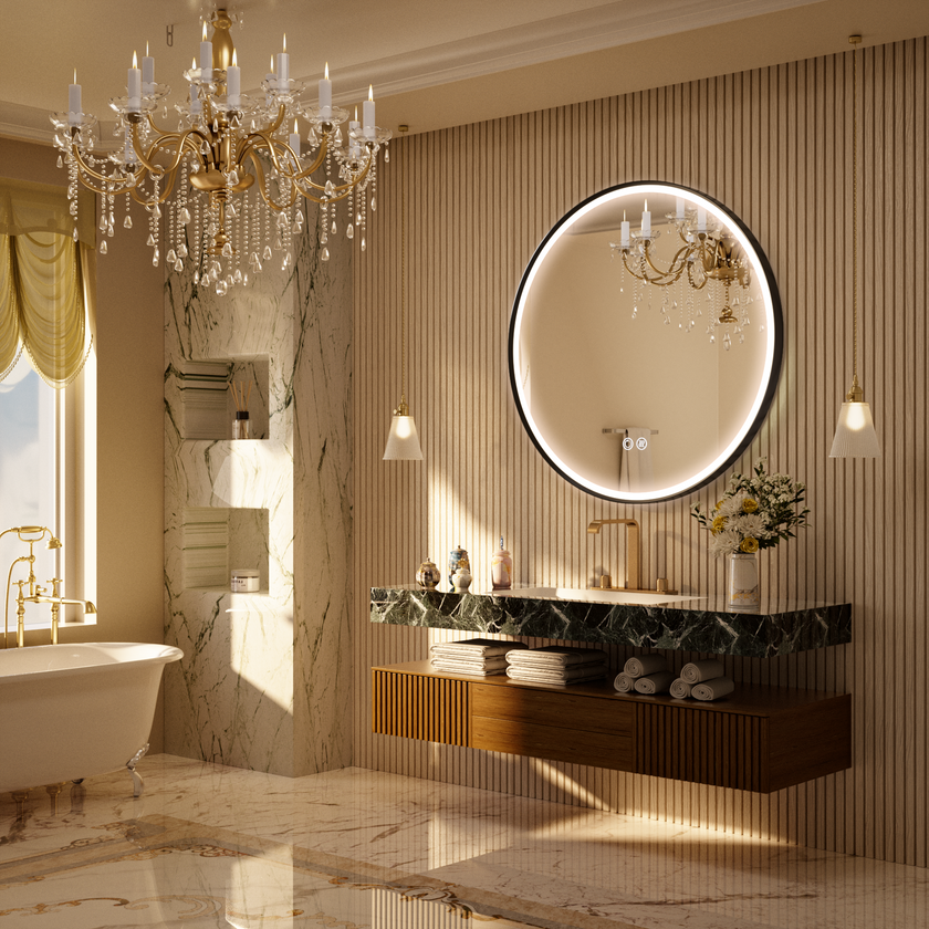 LITEY Aluminum Framed Round LED Mirror with Edge LED Light | Ship today mirror