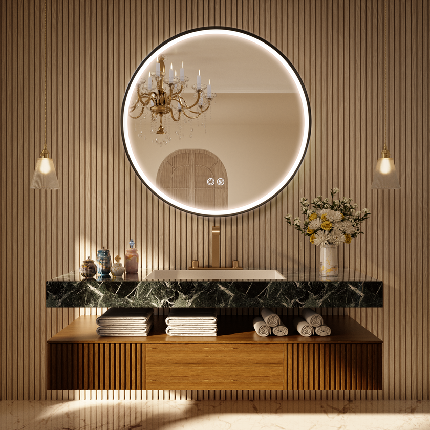 LITEY Aluminum Framed Round LED Mirror with Edge LED Light | Ship today mirror