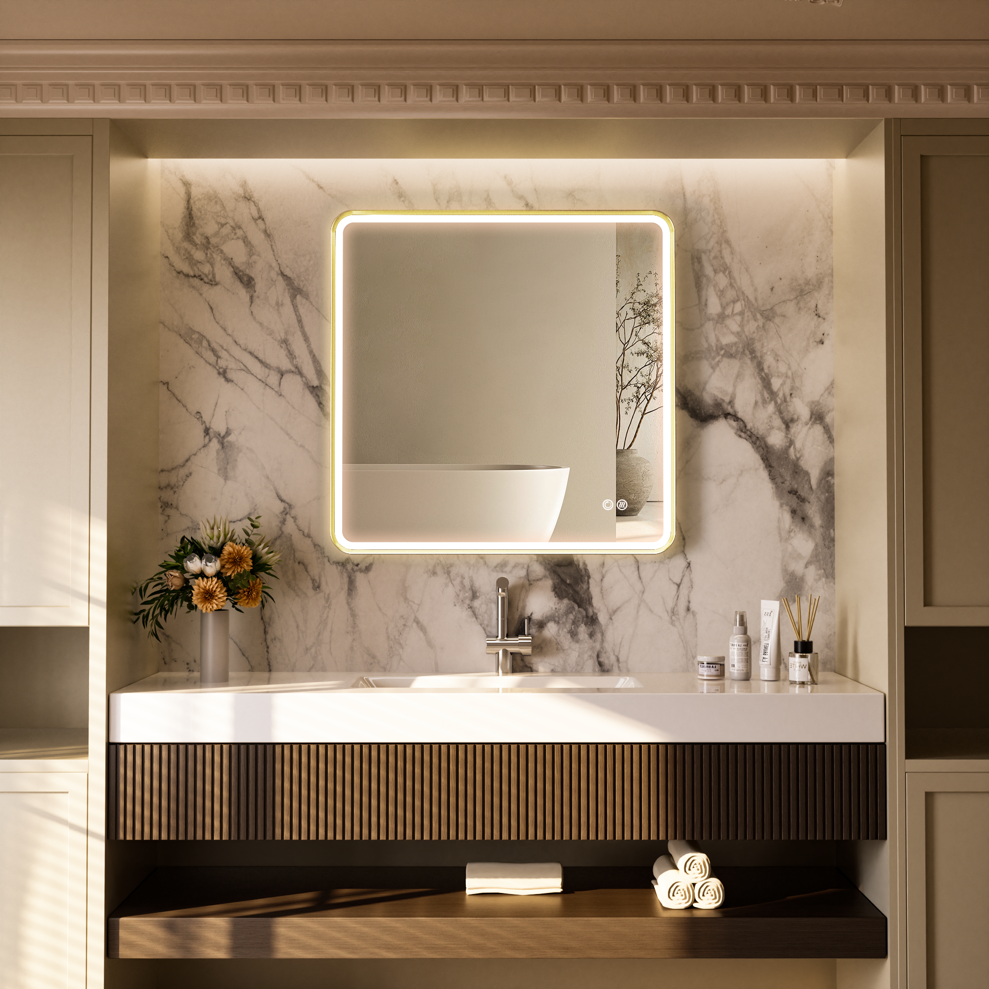 FLASHY Aluminum Framed Rounded LED Mirror with Front Light | Ship today mirror