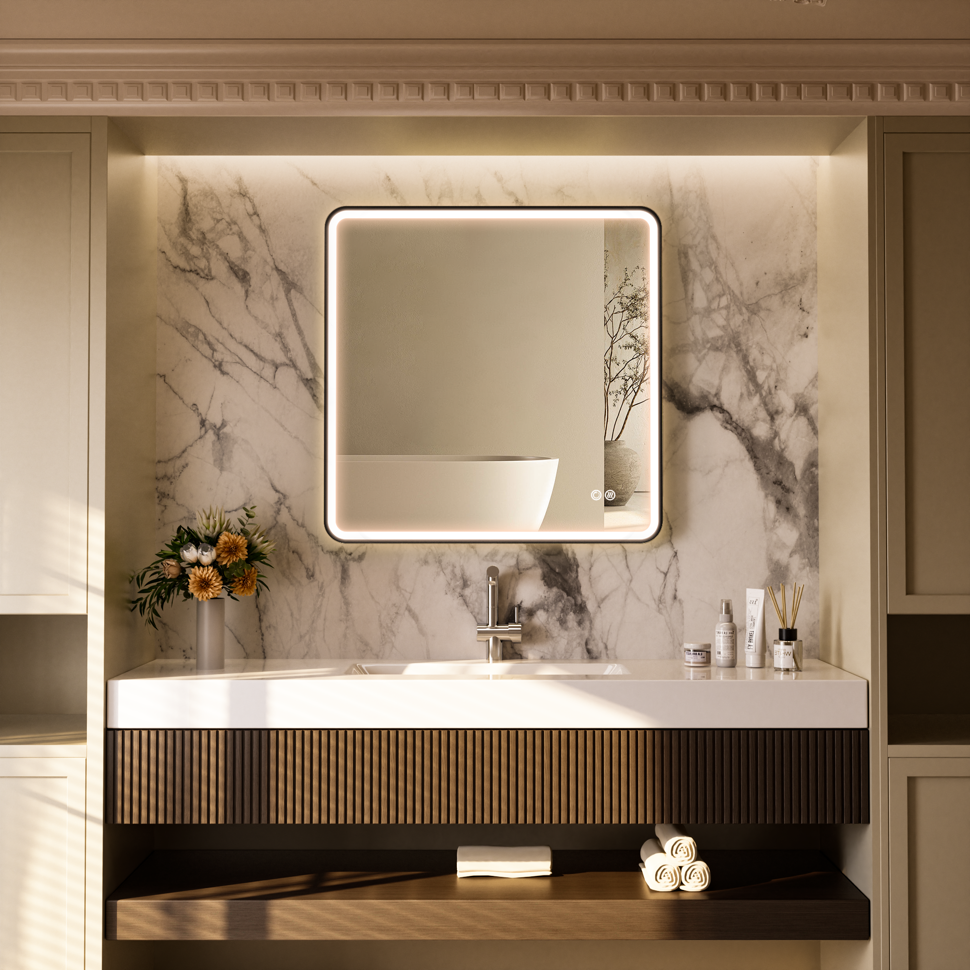 FLASHY Aluminum Framed Rounded LED Mirror with Front Light | Ship today mirror