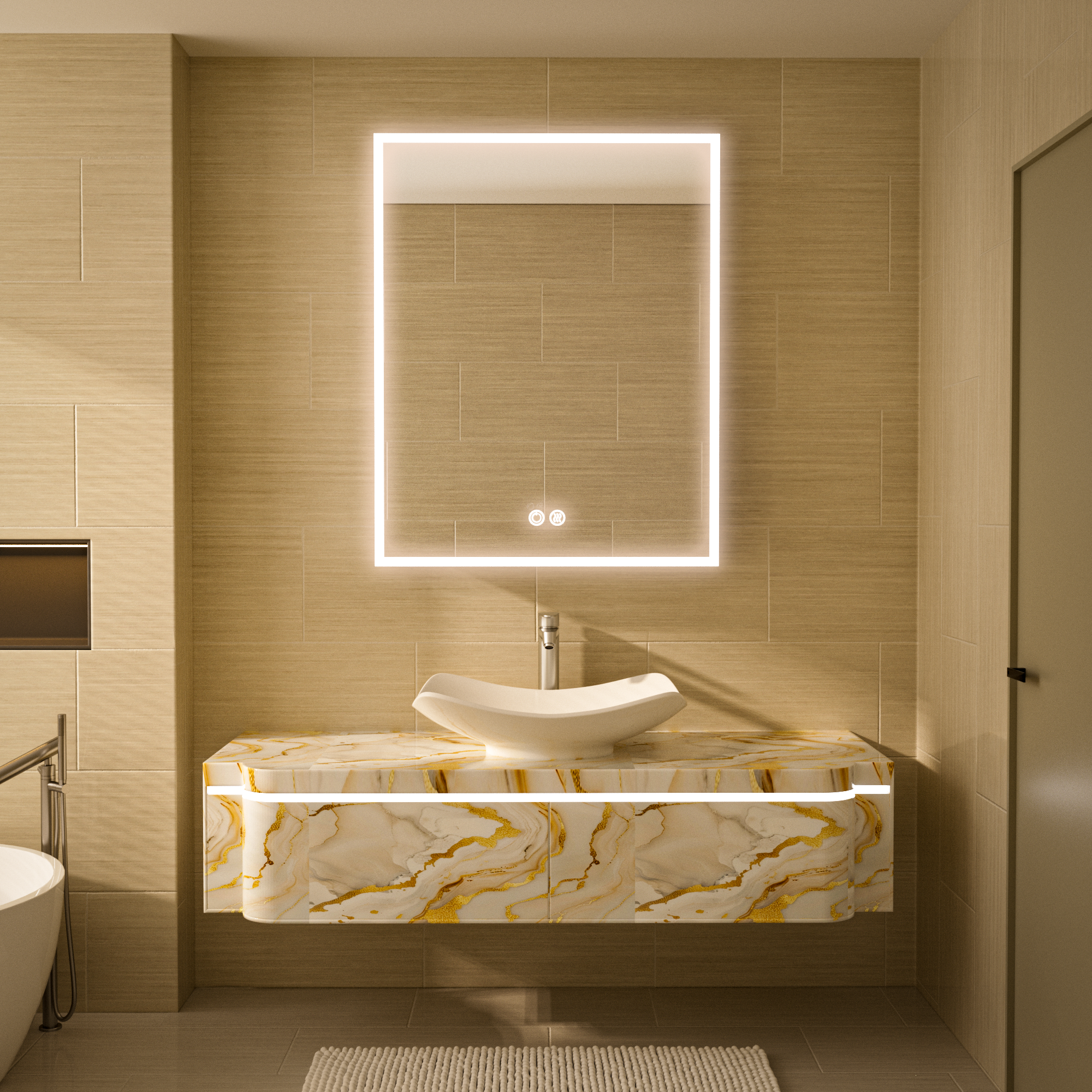 RADIY Rectangular Frameless Medicine Cabinet with Edge LED Light