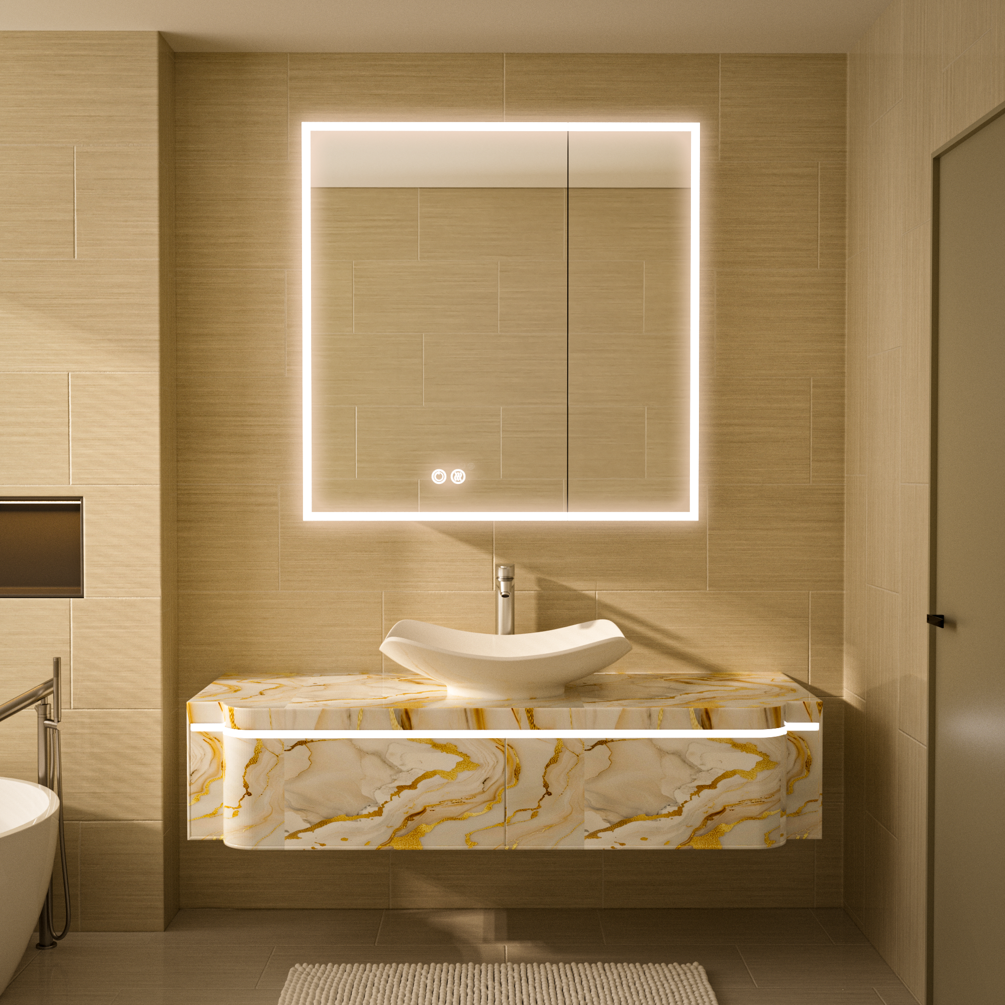 RADIY Rectangular Frameless Medicine Cabinet with Edge LED Light