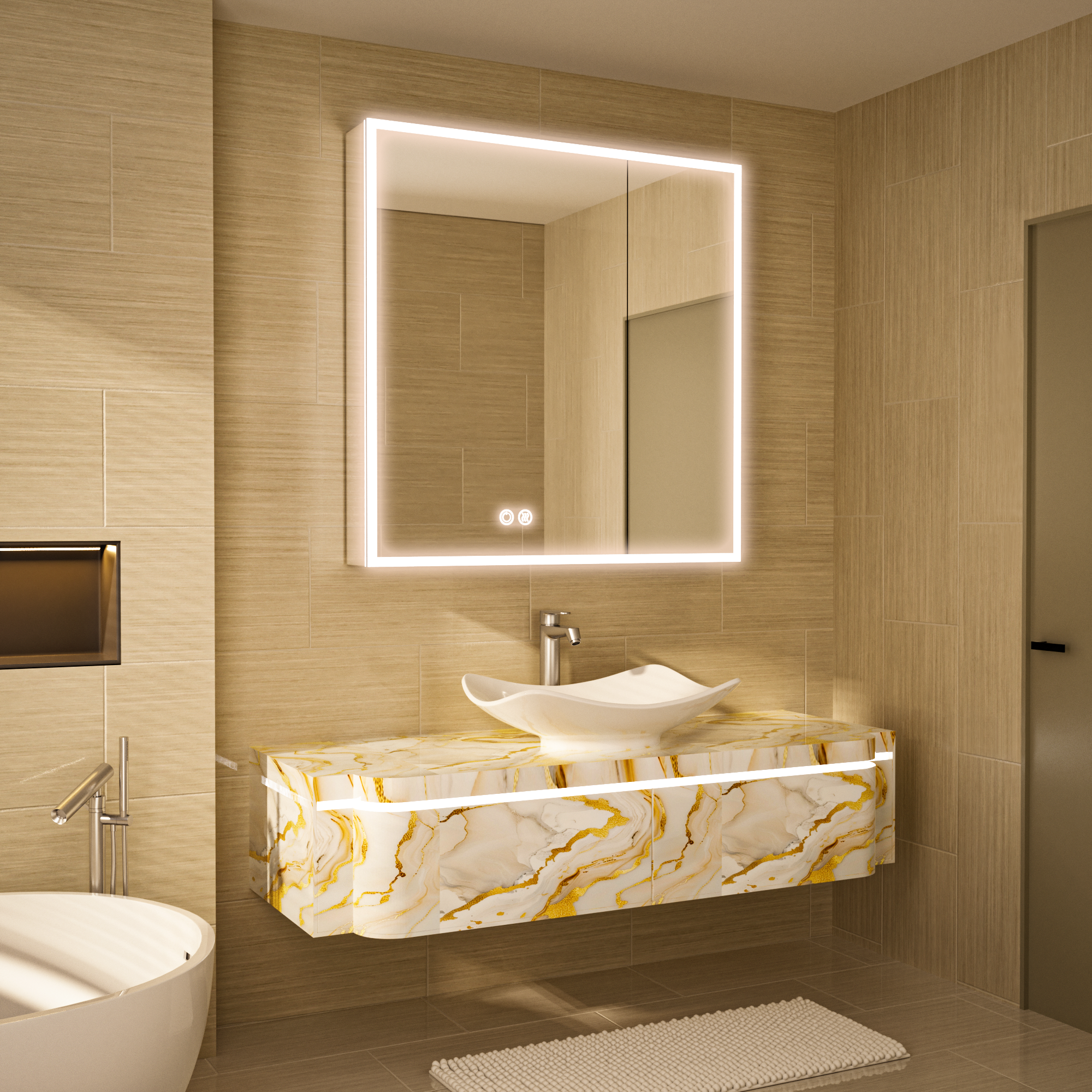 RADIY Rectangular Frameless Medicine Cabinet with Edge LED Light