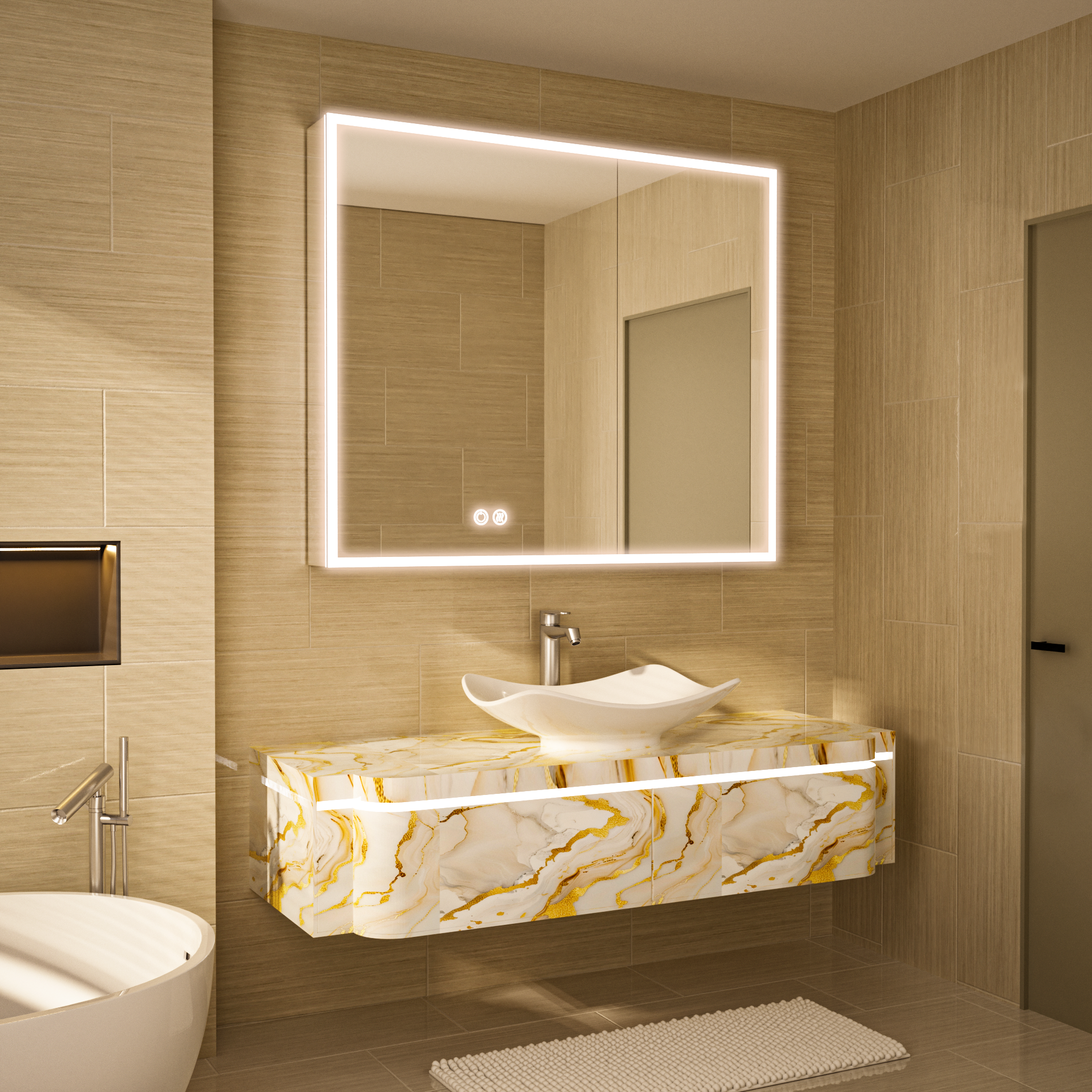 RADIY Rectangular Frameless Medicine Cabinet with Edge LED Light