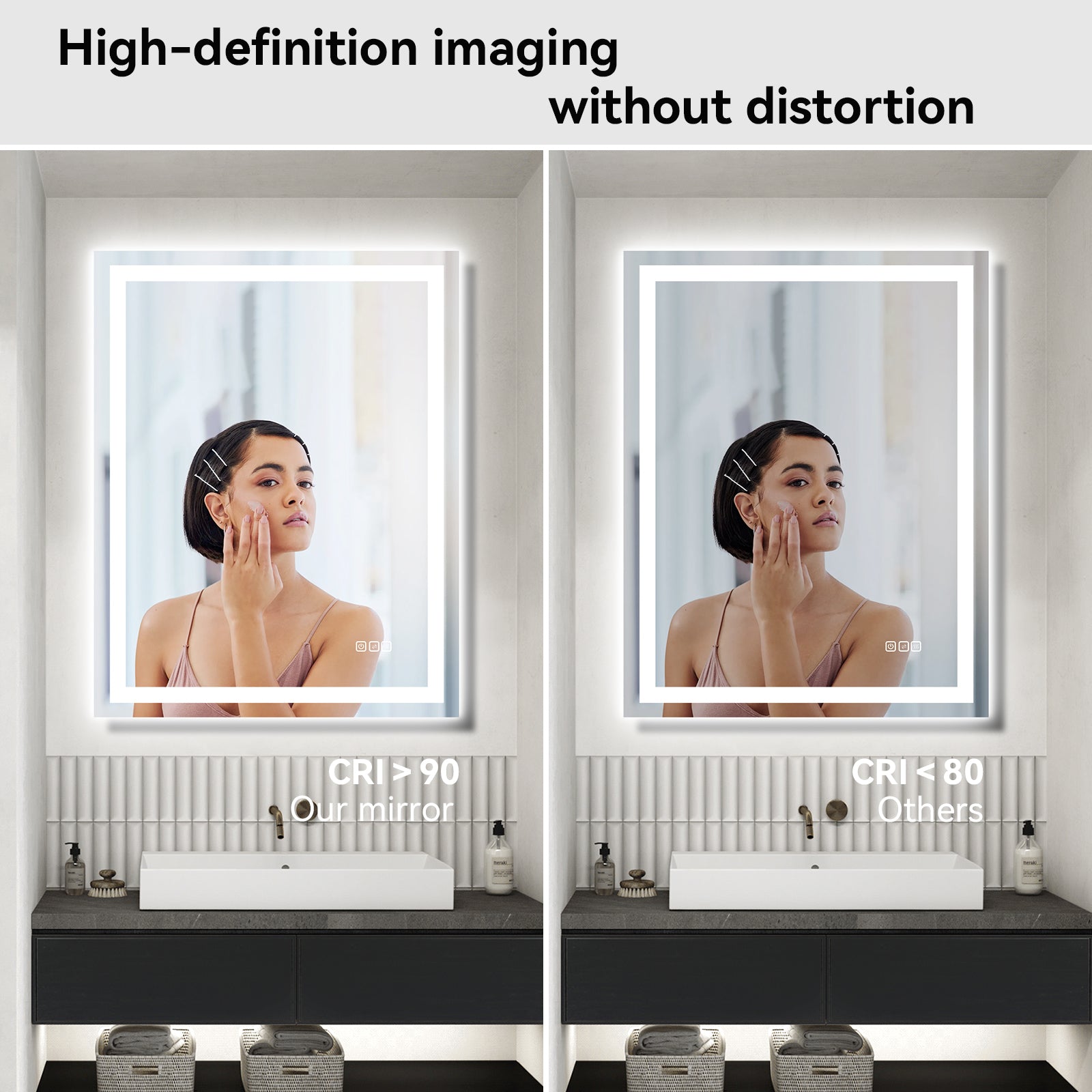 RAY Rectangular Frameless LED Mirror with Front light and Backlit | Ship today mirror