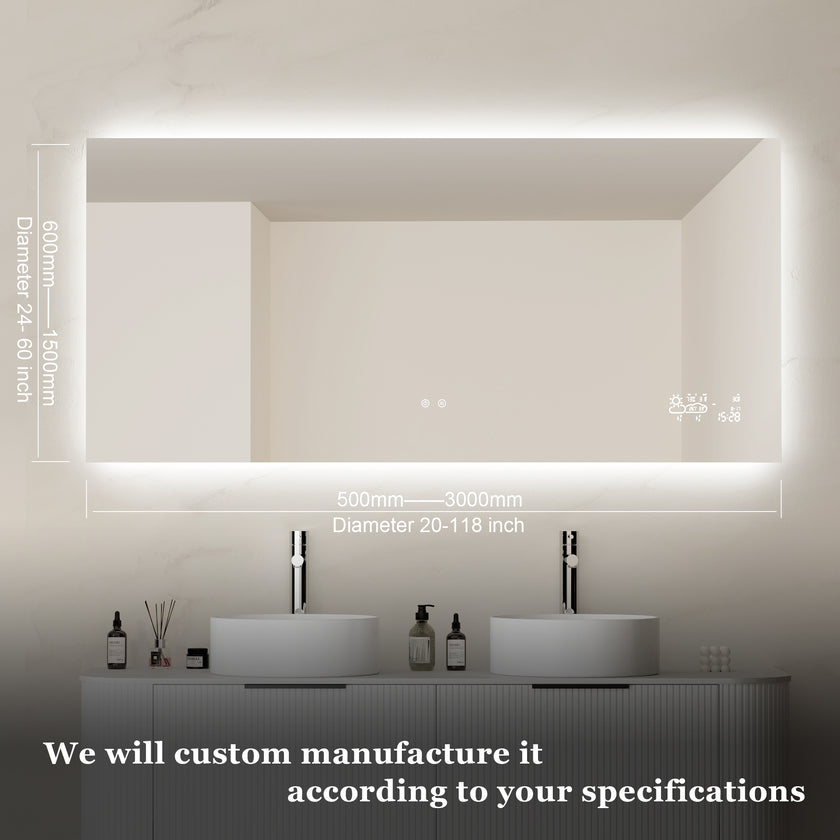 CRYSTAL Rectangular Frameless Custom LED Mirror with Backlight