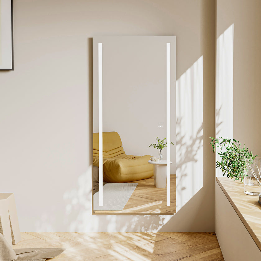 PHOS Full Length Rectangular Frameless Dual Vertical Glow Stripes Custom LED Mirror