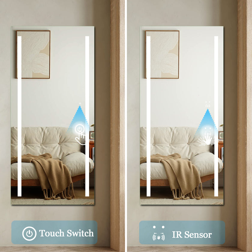 PHOS Full Length Rectangular Frameless Dual Vertical Glow Stripes Custom LED Mirror