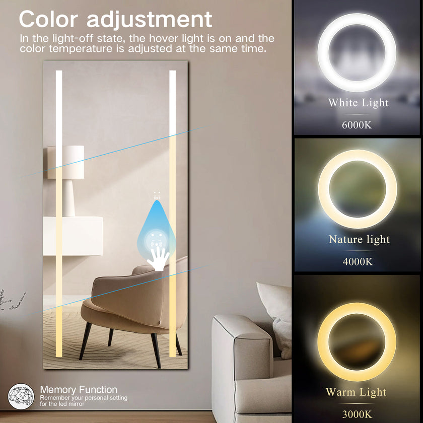 PHOS Full Length Rectangular Frameless Dual Vertical Glow Stripes Custom LED Mirror