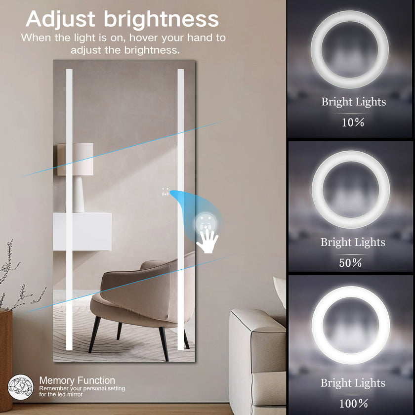 PHOS Full Length Rectangular Frameless Dual Vertical Glow Stripes Custom LED Mirror