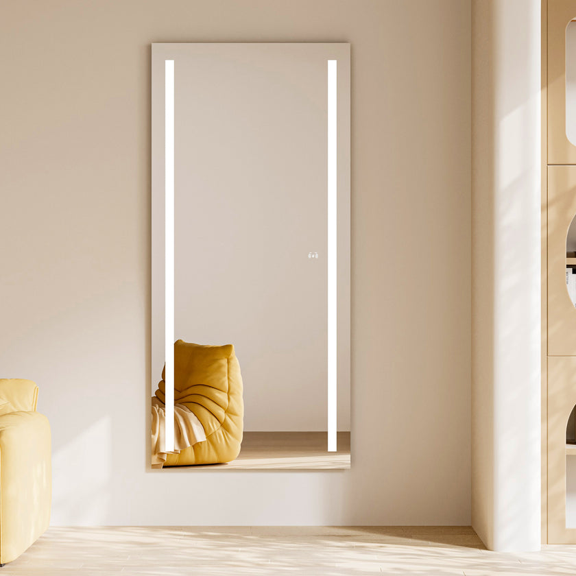 PHOS Full Length Rectangular Frameless Dual Vertical Glow Stripes Custom LED Mirror