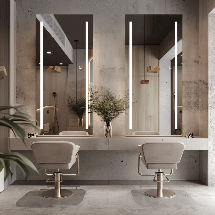 PHOS Full Length Rectangular Frameless Dual Vertical Glow Stripes Custom LED Mirror