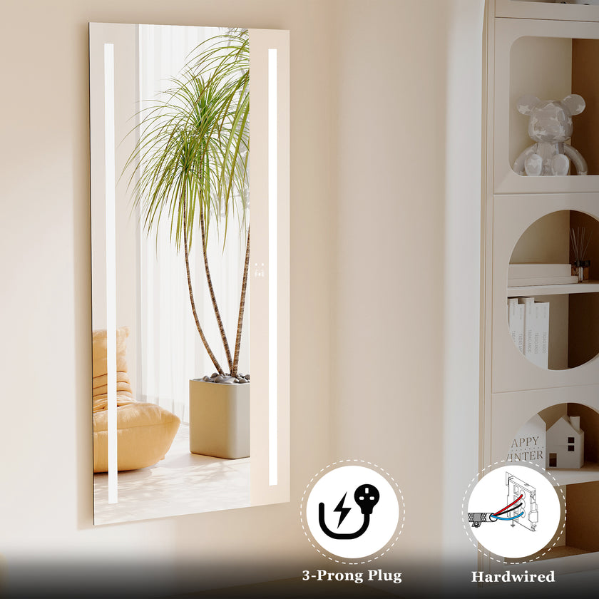 PHOS Full Length Rectangular Frameless Dual Vertical Glow Stripes Custom LED Mirror