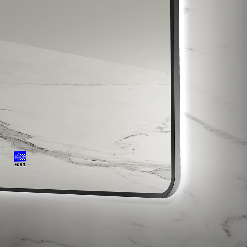 GLISMA Rounded Metal Black Framed Custom LED Mirror