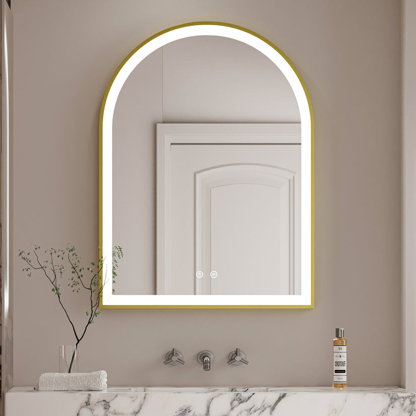 LIVORA Arched Metal Gold Framed Custom LED Mirror