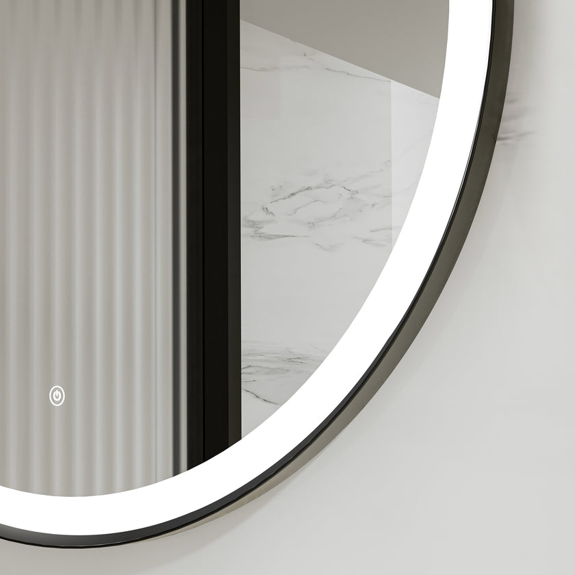 BRISIA Round Metal Black Framed Custom LED Mirror