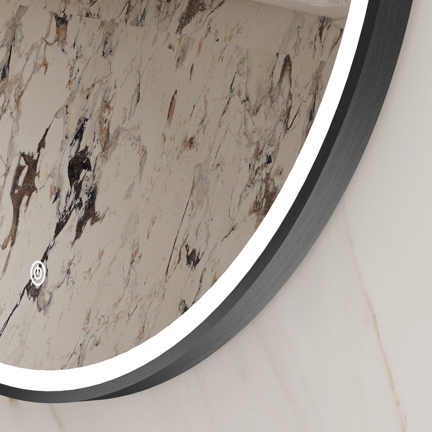 CLARYS Hanging Rod Round Metal Black Framed Custom LED Mirror