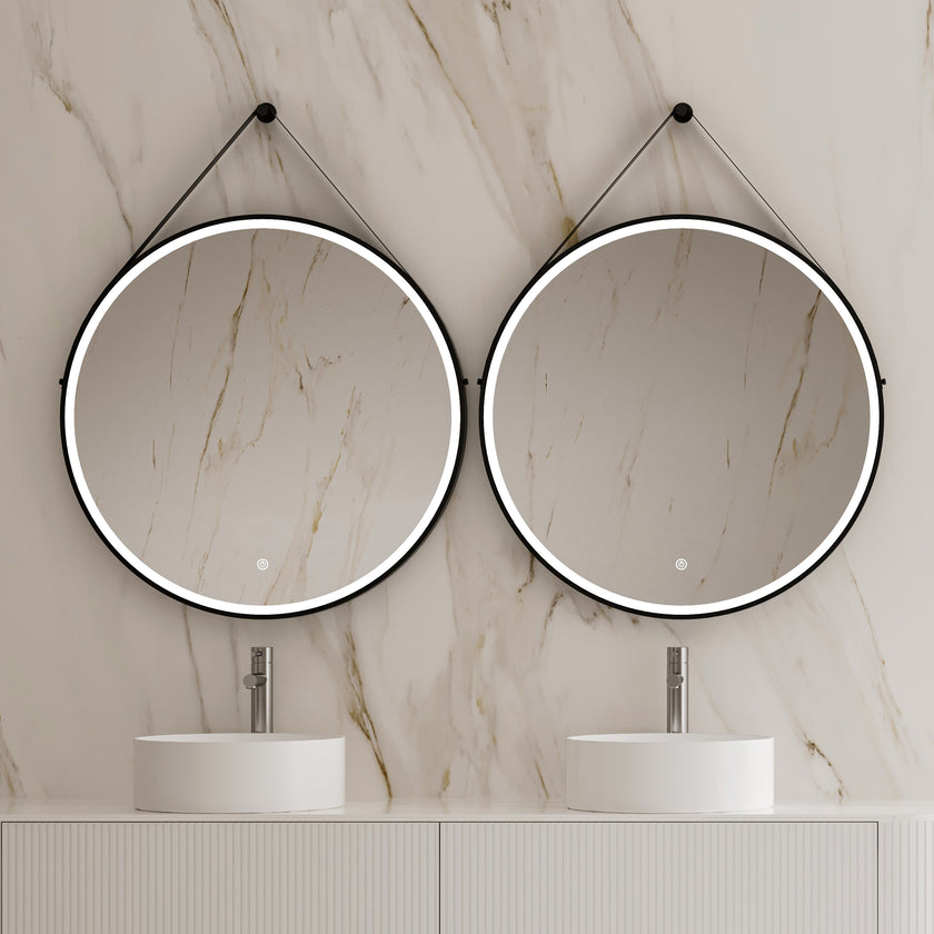 CLARYS Hanging Rod Round Metal Black Framed Custom LED Mirror
