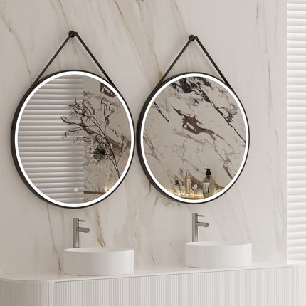 CLARYS Hanging Rod Round Metal Black Framed Custom LED Mirror