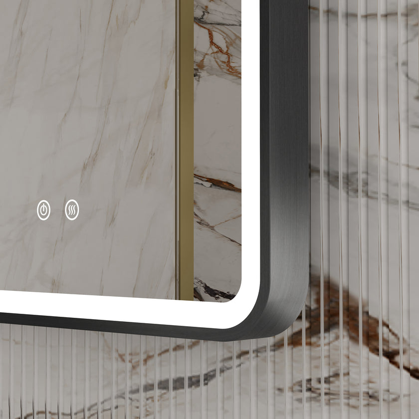 FAELIA Hanging Rod Rounded Metal Black Framed Custom LED Mirror