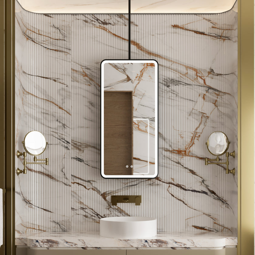 FAELIA Hanging Rod Rounded Metal Black Framed Custom LED Mirror