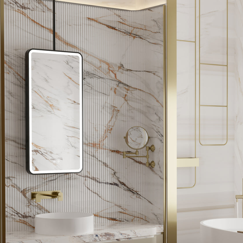 FAELIA Hanging Rod Rounded Metal Black Framed Custom LED Mirror